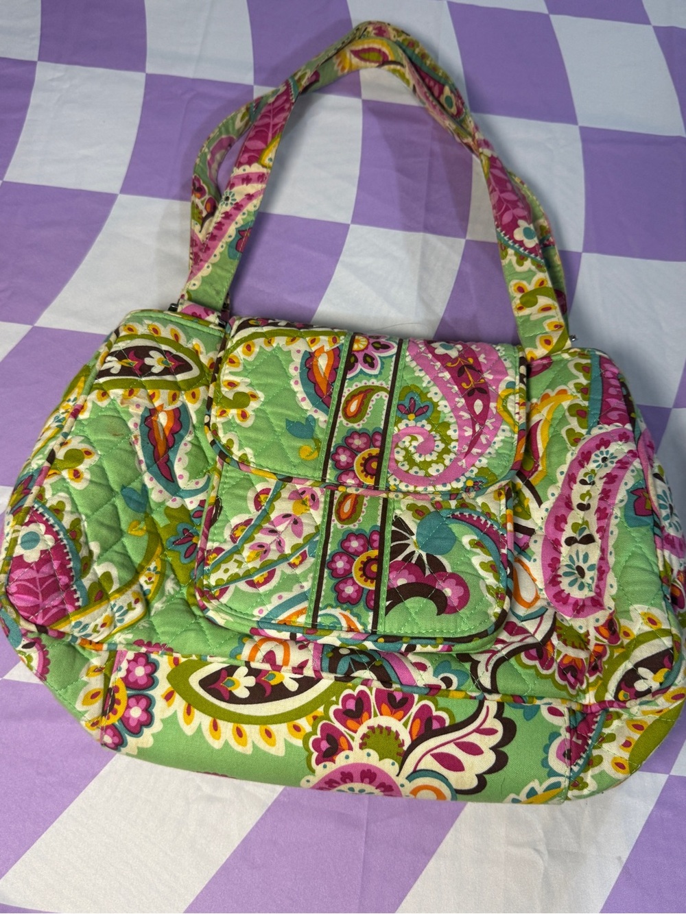 Vera Bradley Quilted Handbag in "Cupcakes Pink" Paisley Floral Shoulder Bag
